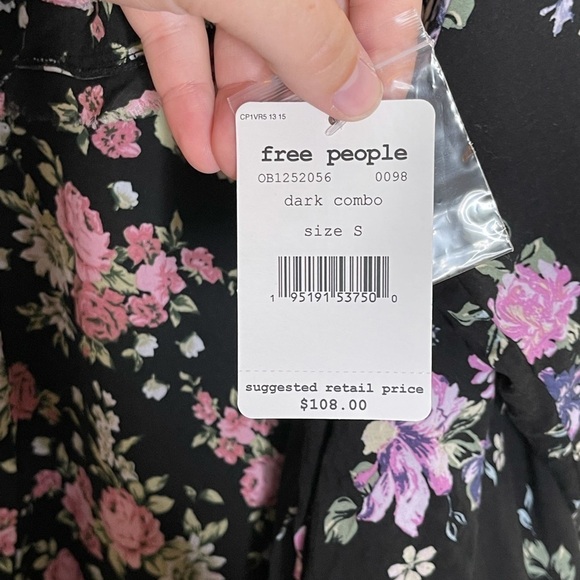 Free People Loretta Floral Ruffle Boho Tunic Top Black Pink Size Small - Picture 11 of 15